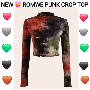 ROMWE PUNK Grunge Tie Dye Stand Collar Crop Tee Size L